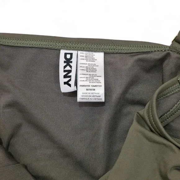 DKNY Womens Olive Green Ruched One Piece Swimsuit Tummy Control Size M D14MS064 - Picture 3 of 4
